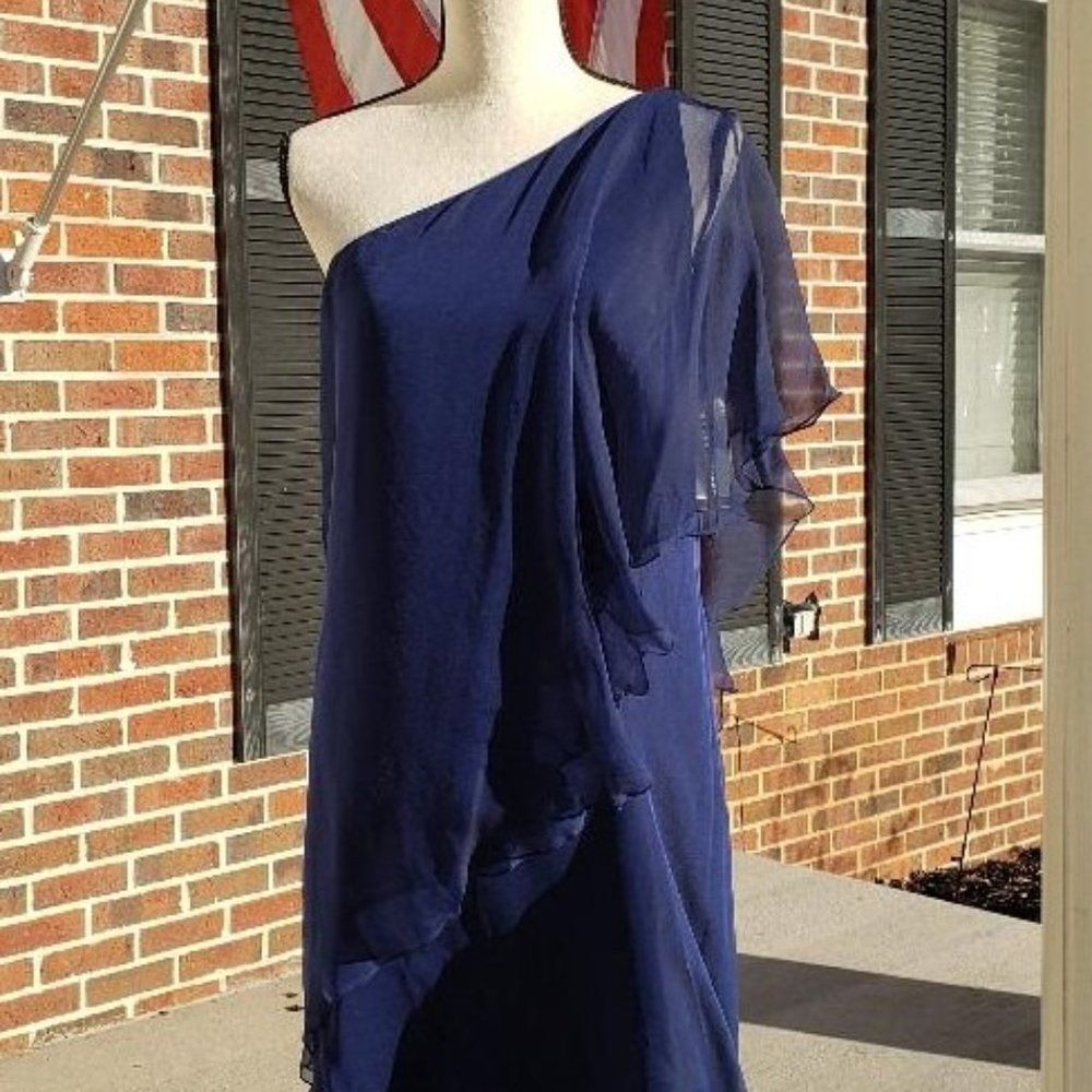 Vintage Ralph Lauren Black Label Silk One Shoulder Dress Navy Size 6
